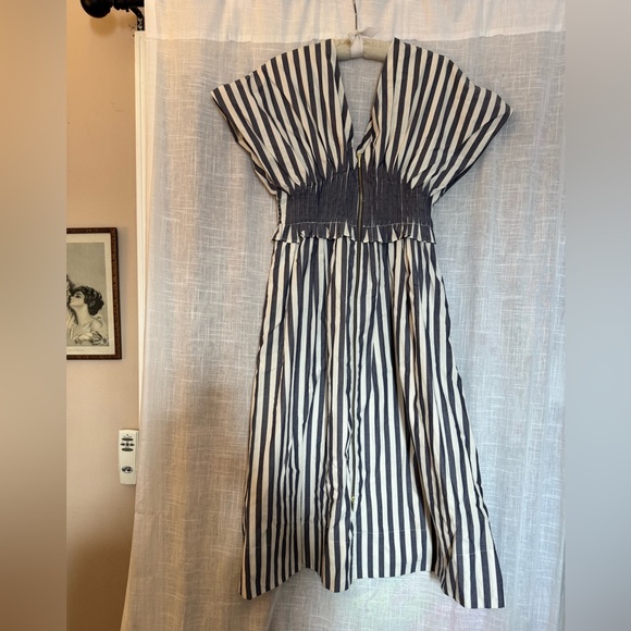 Anthropologie Blue and White Striped Midi Dress Size S